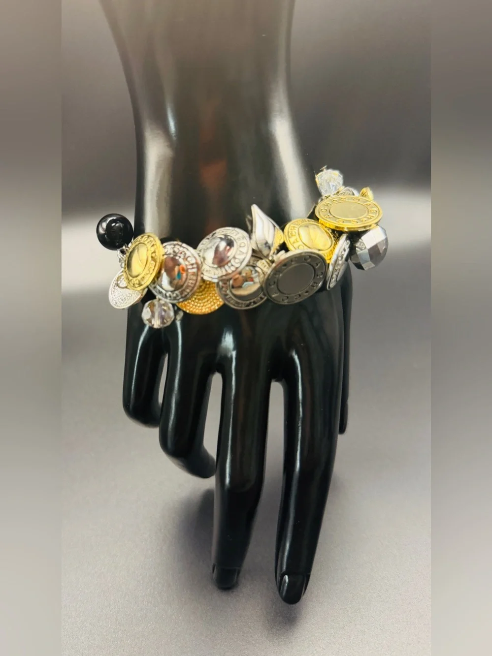 Coach vintage Two-Tone Coin Charm Bracelet in Gold and Silver